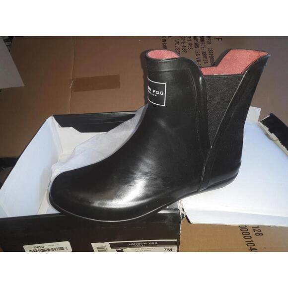 London Fog Piccadilly Rain Boots, Women's Size 7M,SHINY black MSRP $50, shelf164 - Picture 5 of 7